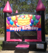 Happy Birthday Neon Pink Black Castle bounce house rental in St Augustine, FL