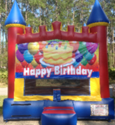 Happy Birthday Red Blue Yellow Castle bounce house rental in St Augustine, FL